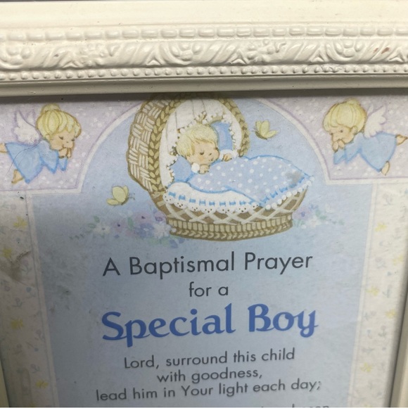 Baby Boy Baptismal Prayer Framed 8” x 6” Photo & Mini Ceramic Baby Boy Booties - Picture 2 of 10